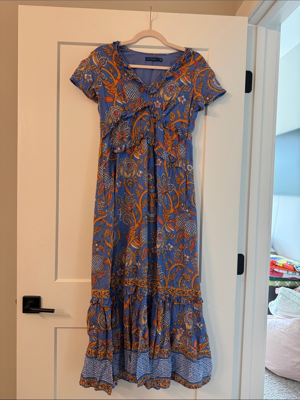 La Plage Maxi Dress with Orange Floral Print -